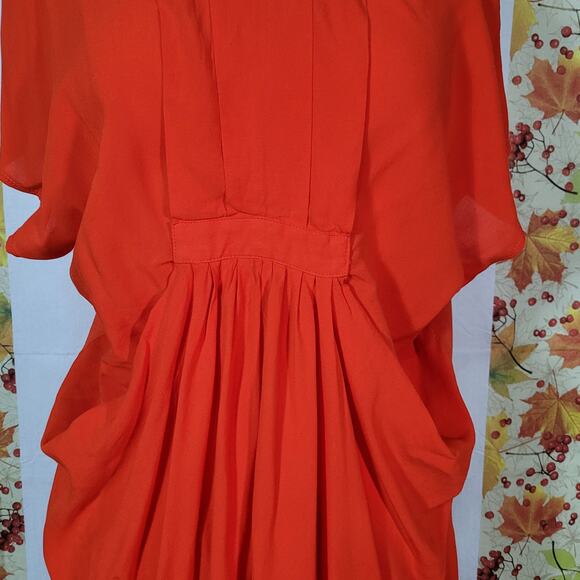 Zara Women's Orange Pleated Short Sleeve Round Neck Basic T-Shirt Size M - Picture 7 of 8